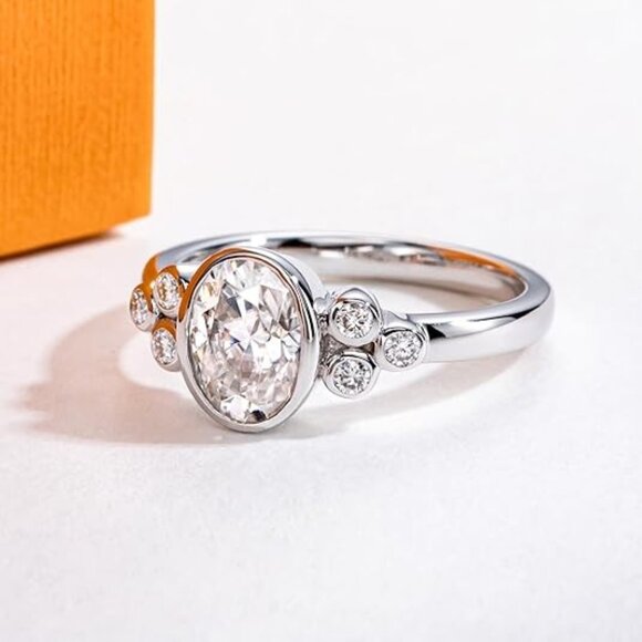 1.65cttw Oval Cut Moissanites 3 stone D Color VVS1 Clarity Engagement Ring - Picture 3 of 6